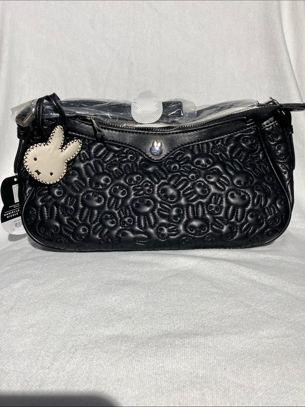 miffy Black Embossed Leather Clutch with Rabbit Motif